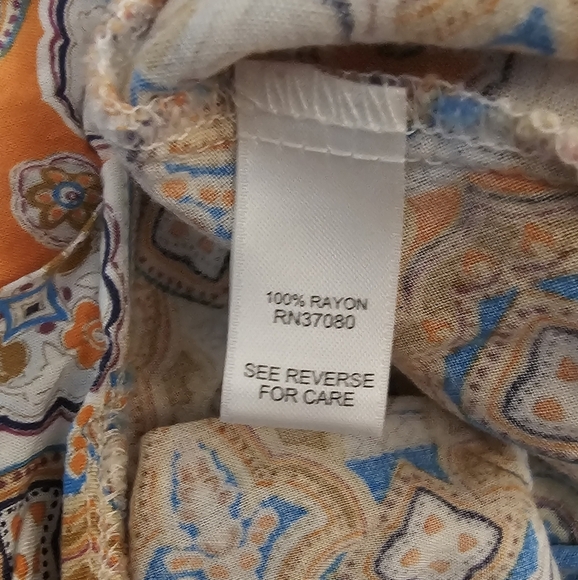 Cato Blue Cream and Tan Paisley Rayon Patterned Women's Blouse Top Size 14 16 - Picture 8 of 10